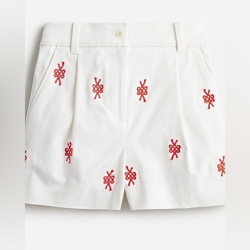 J. Crew White Shorts with Red Embroidered Motifs
